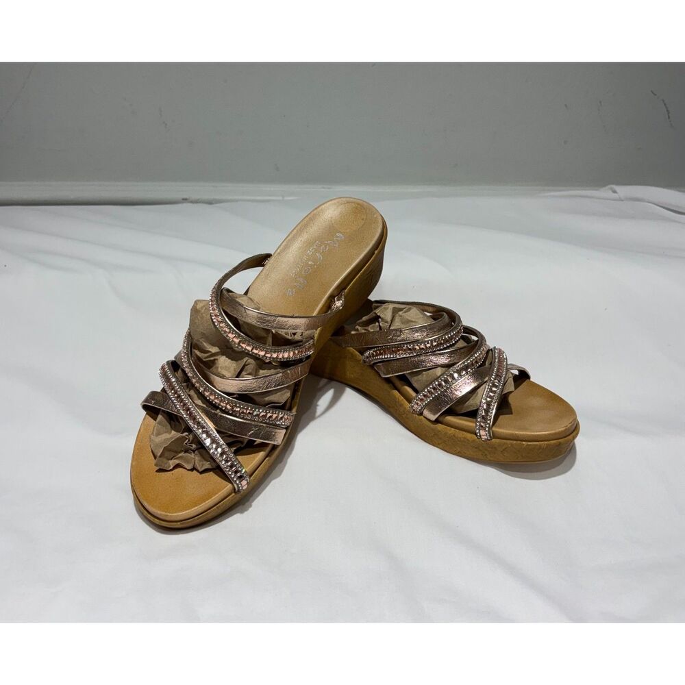 Mariella Rose Gold Embellished Wedge Sandals  Size 8